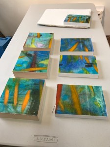 Oils on canvas, mounted on birchwood panels. in inches: 4x4, 5x7, and 6x6